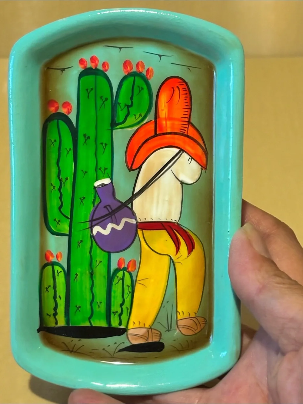 Handpainted Mexican Ceramic Salt & Pepper Shakers with Underplate
